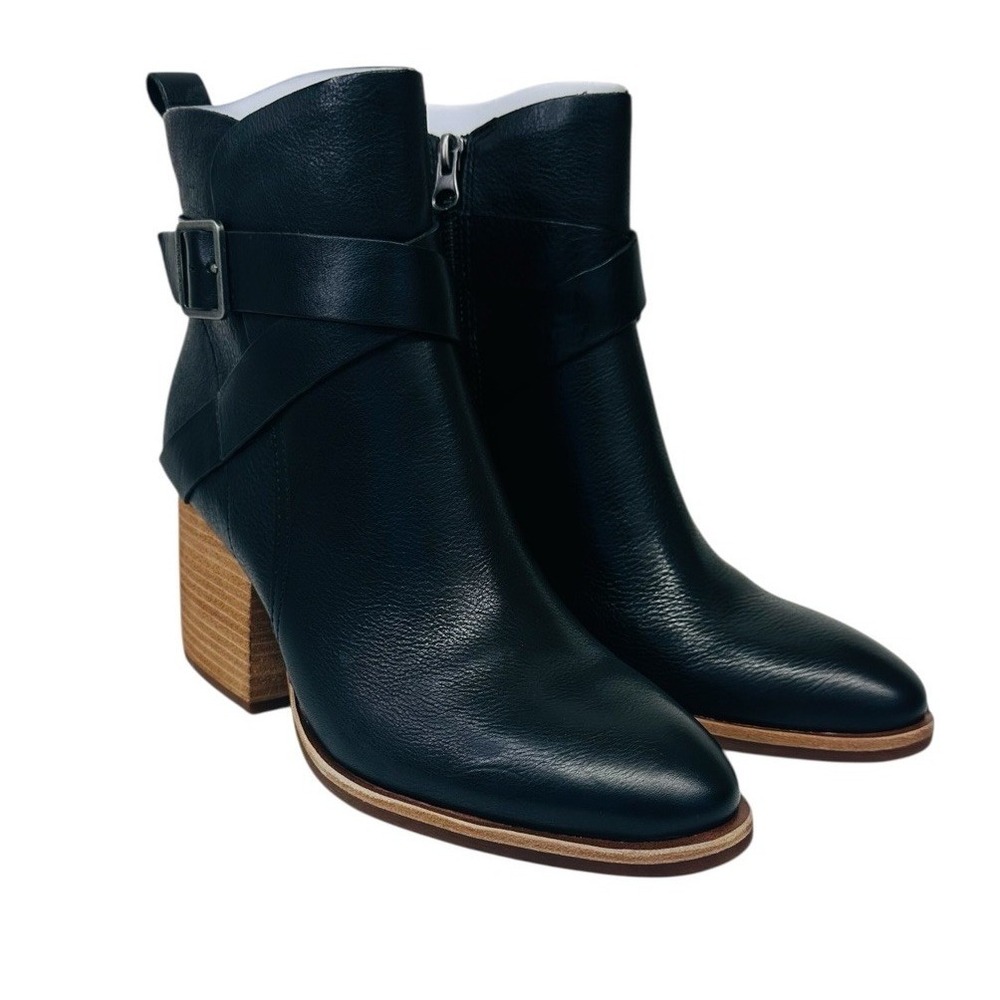 Korks Kork-Ease Joelle‎ Bottle Size 9.5M Stacked Block Heel Black PU Zip NWB